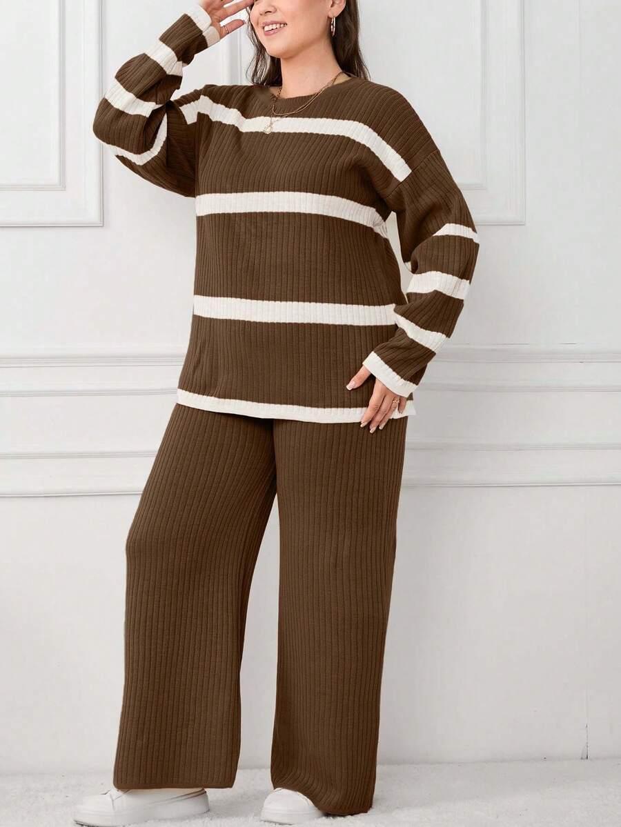 SWETER SPODNIE KOMPLET DZIANINOWY 
