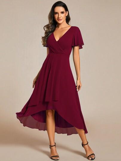 bordowa sukienka v-neck 