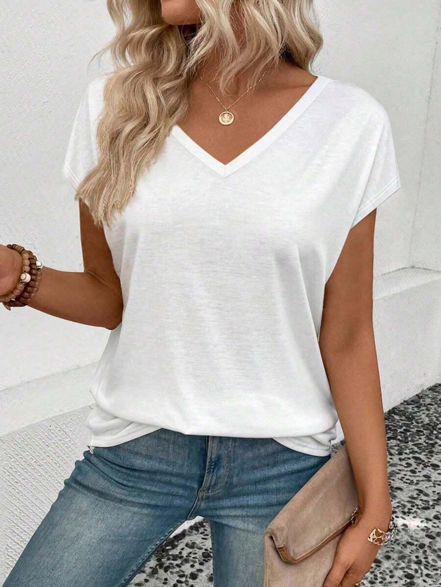 BIAŁY T-SHIRT V-NECK