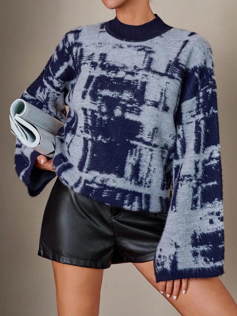 sweter wzór stójka oversize