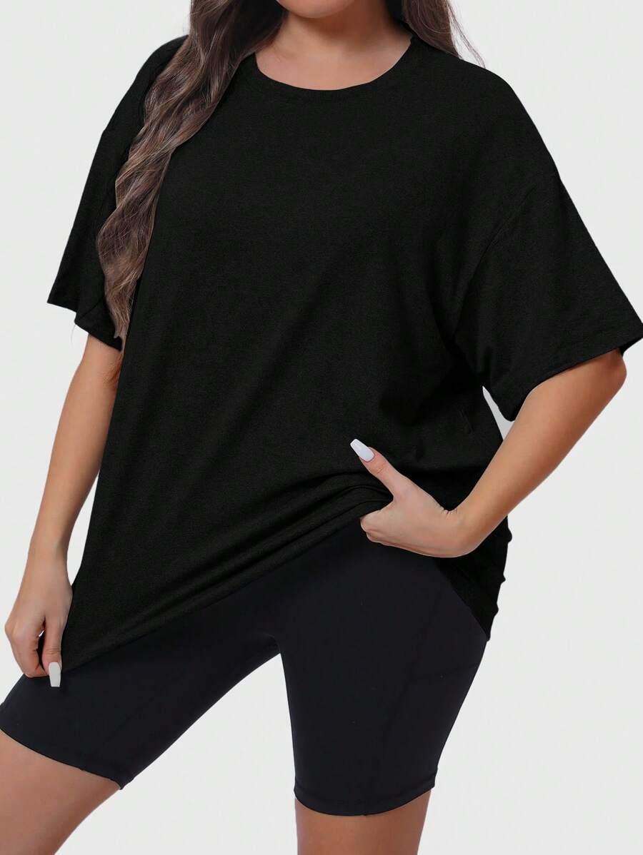 CZARNY T-SHIRT OKRĄGŁY DEKOLT 