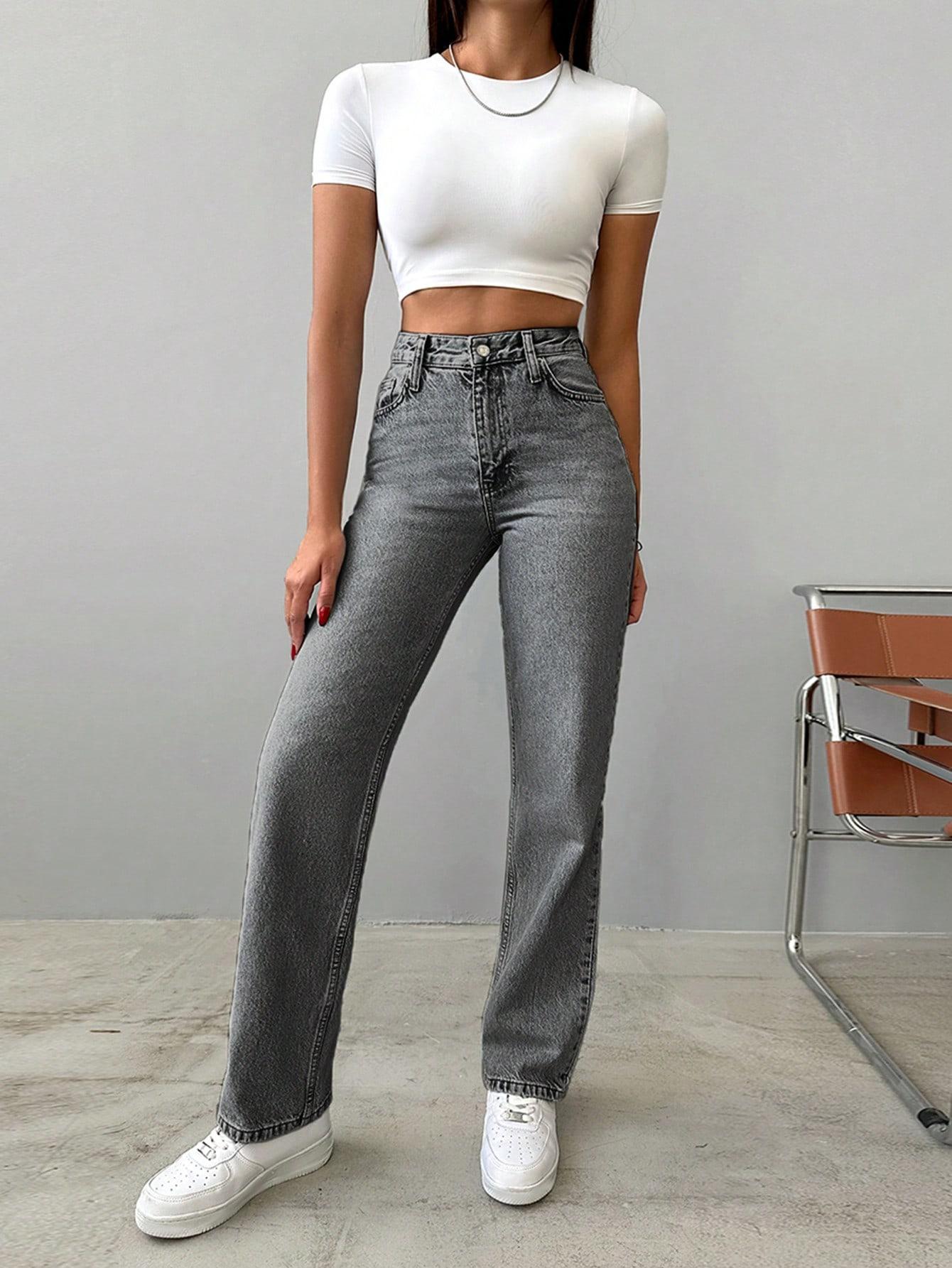 SZARE PROSTE SPODNIE JEANS 