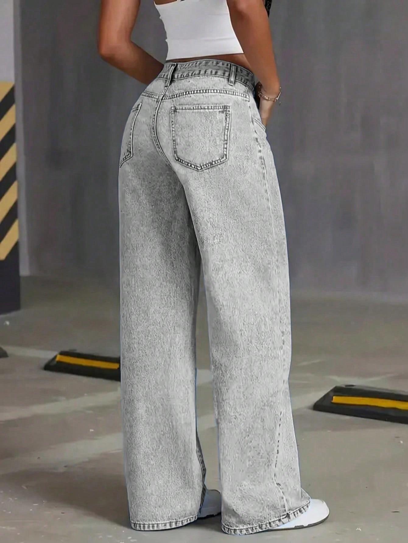 szare spodnie jeans proste nogawki 