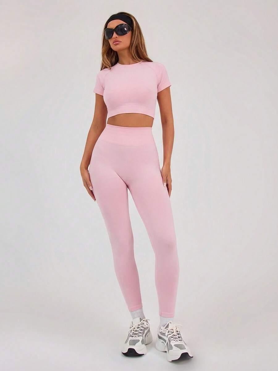 różowe legginsy wysoki stan