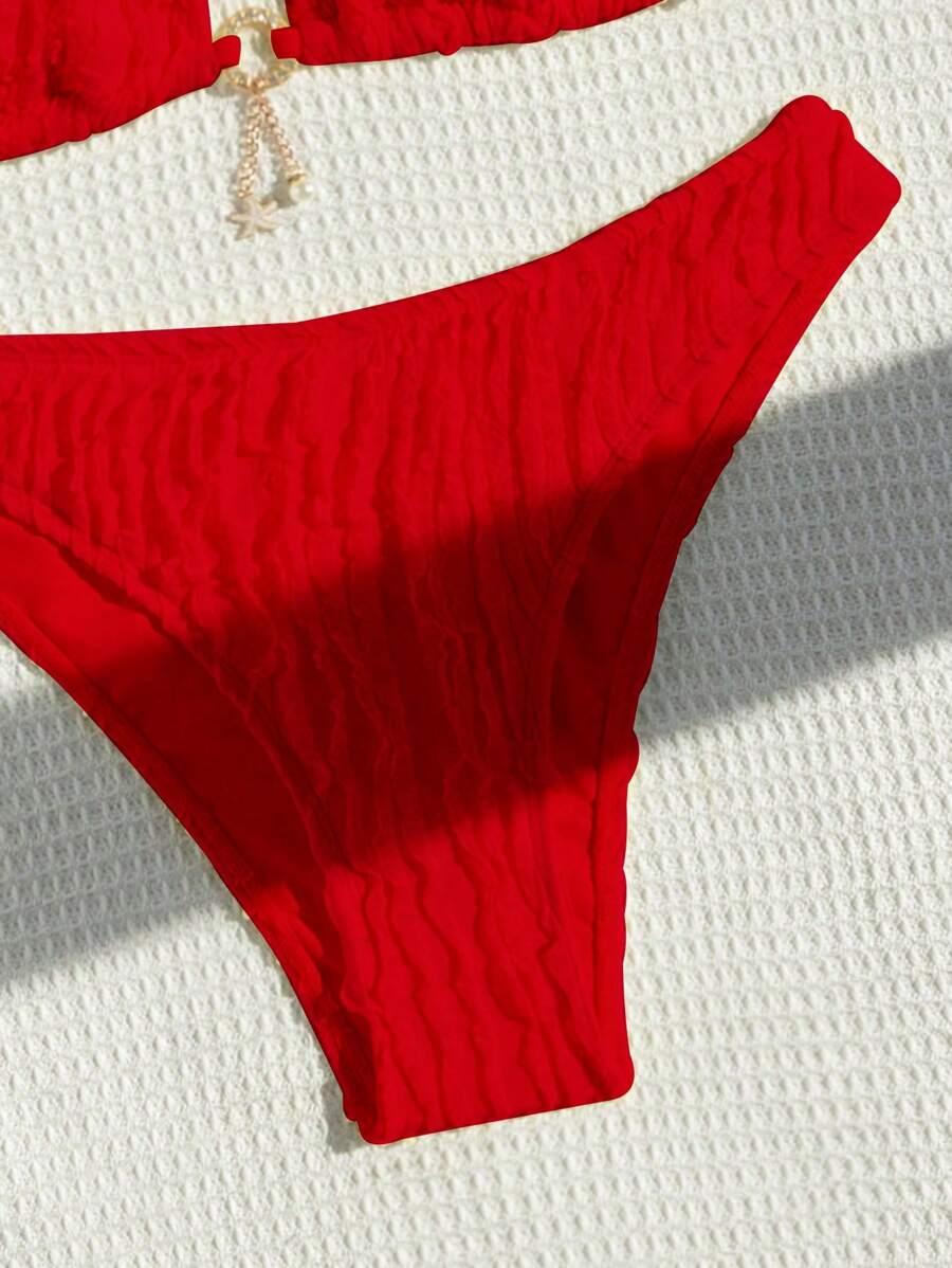 czerwony komplet bikini struktura