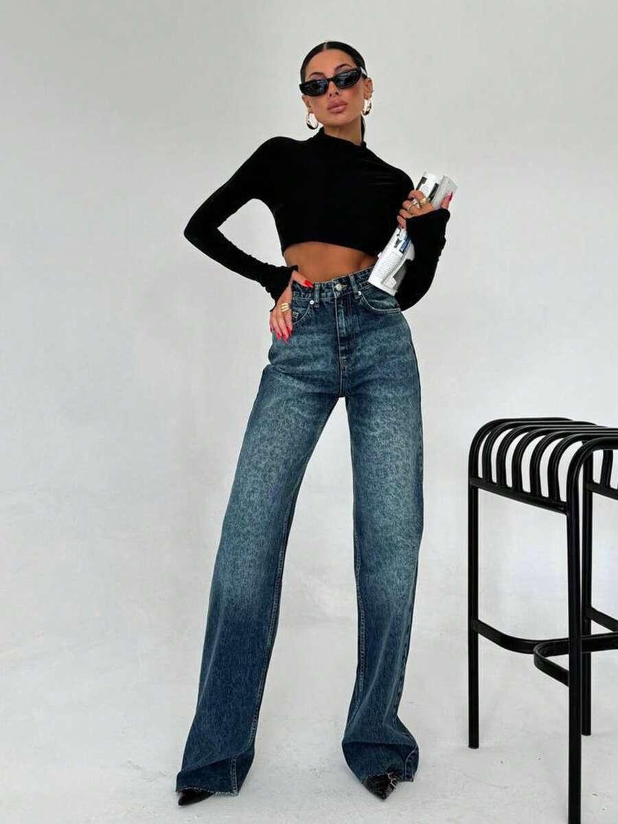 spodnie jeans wysoki stan animal print 