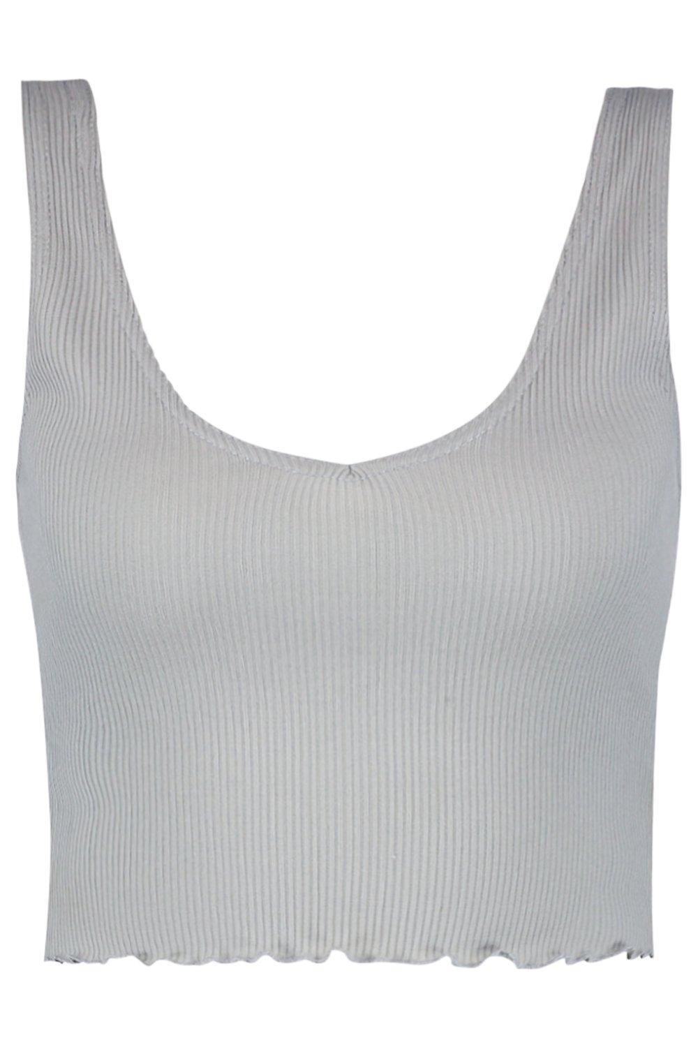 SZARY CROP TOP V-NECK 
