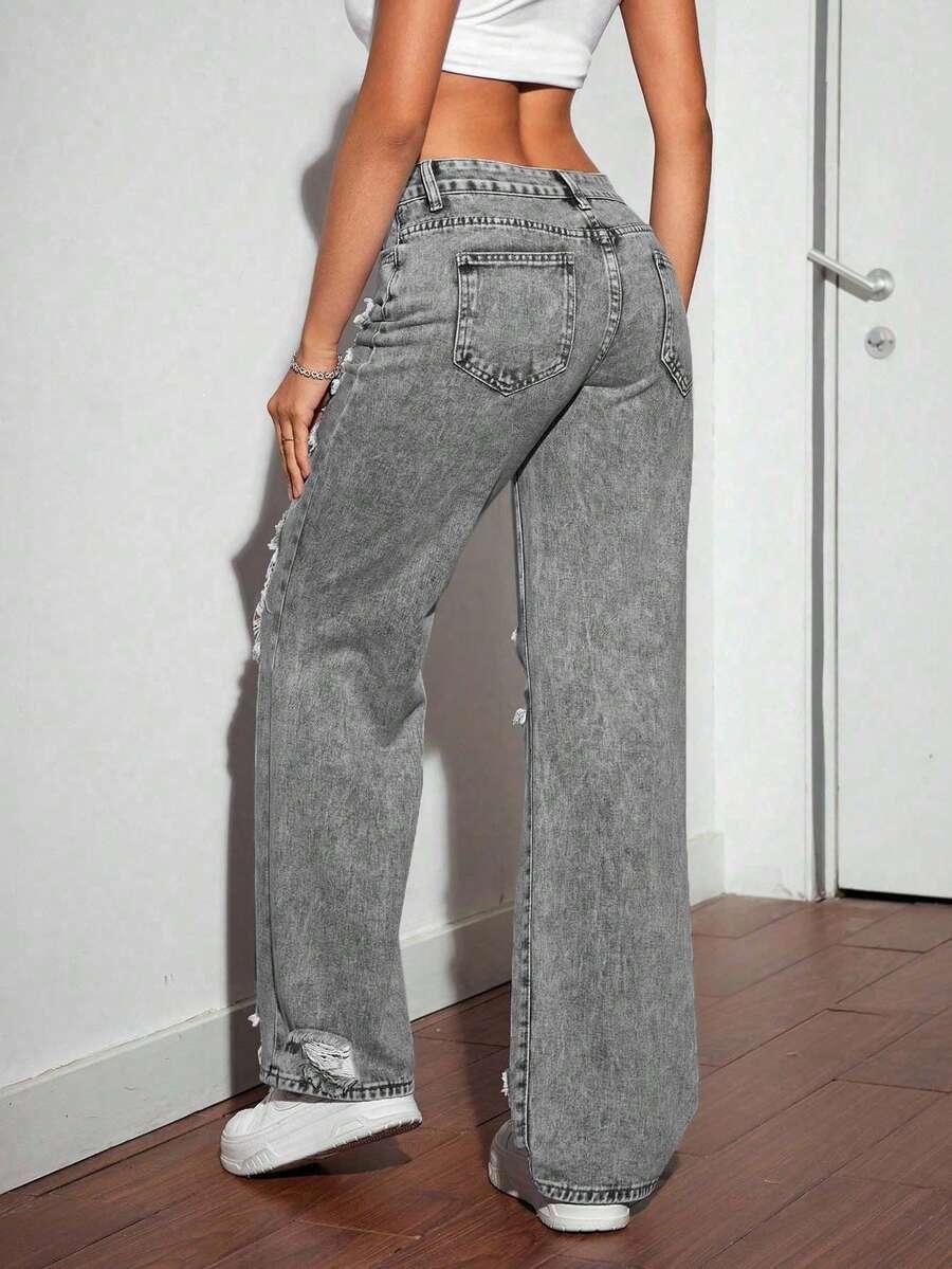 SZARE SPODNIE JEANS przetarcia