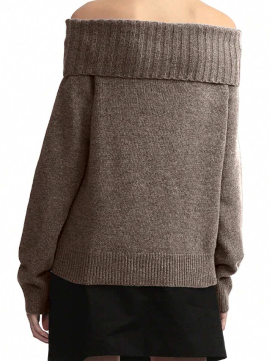 BRĄZOWY SWETER ODKRYTE RAMIONA