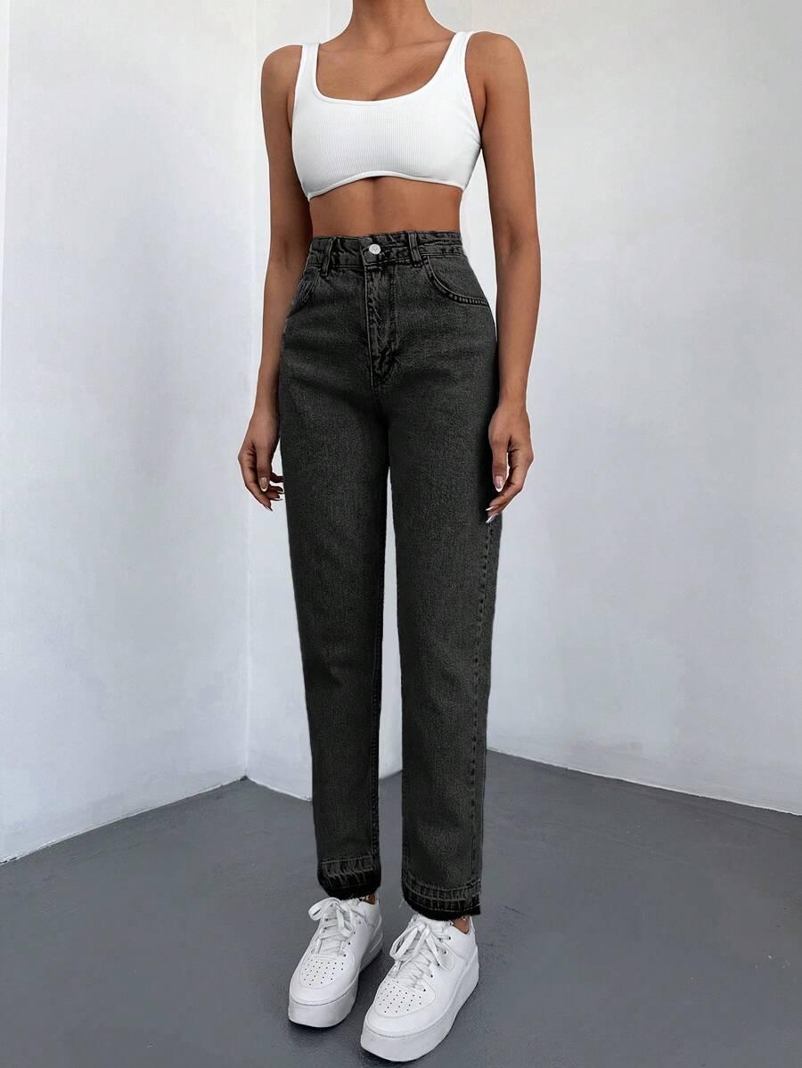 SZARE SPODNIE JEANS WYSOKI STAN