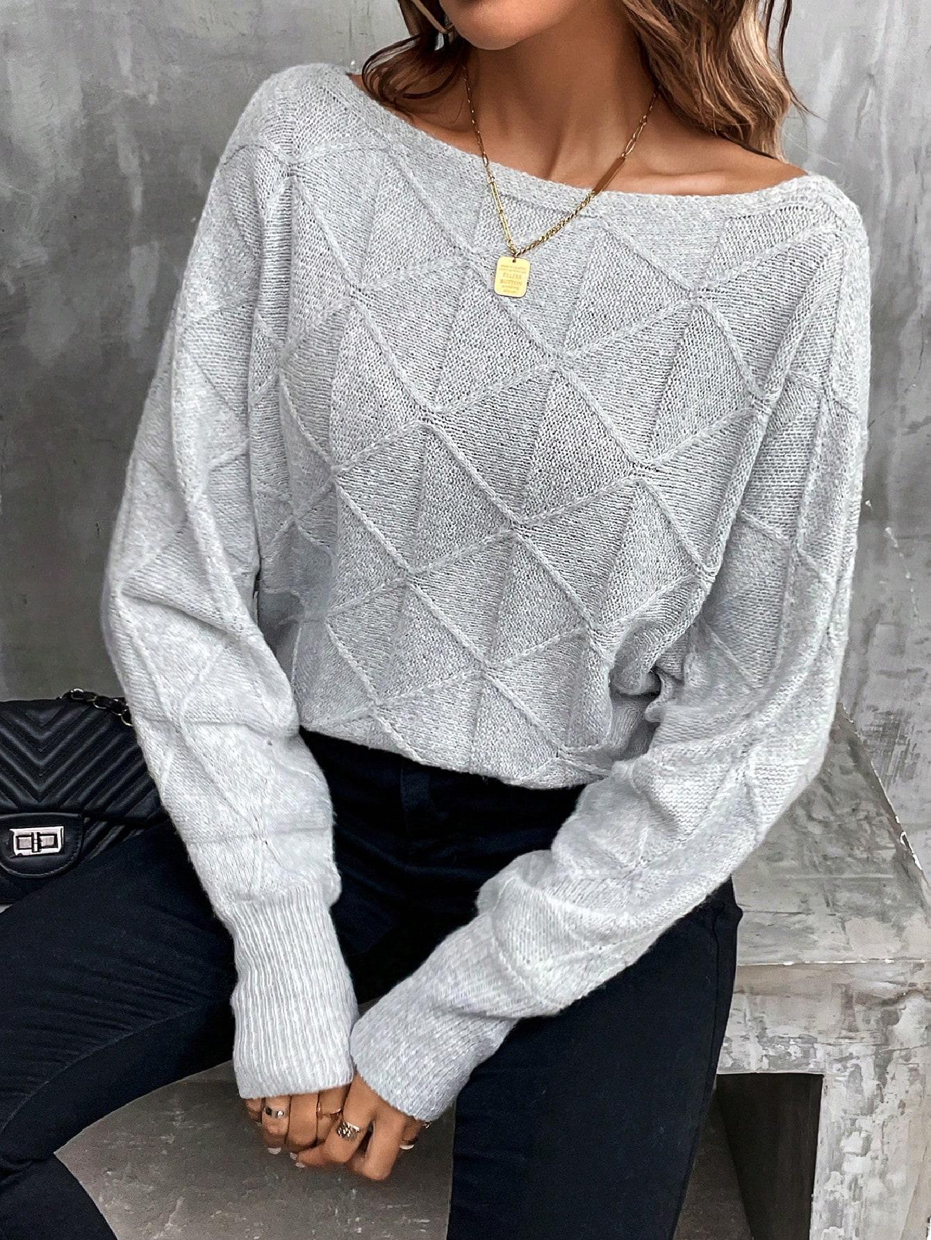 SZARY SWETER DEKOLT ŁÓDKA