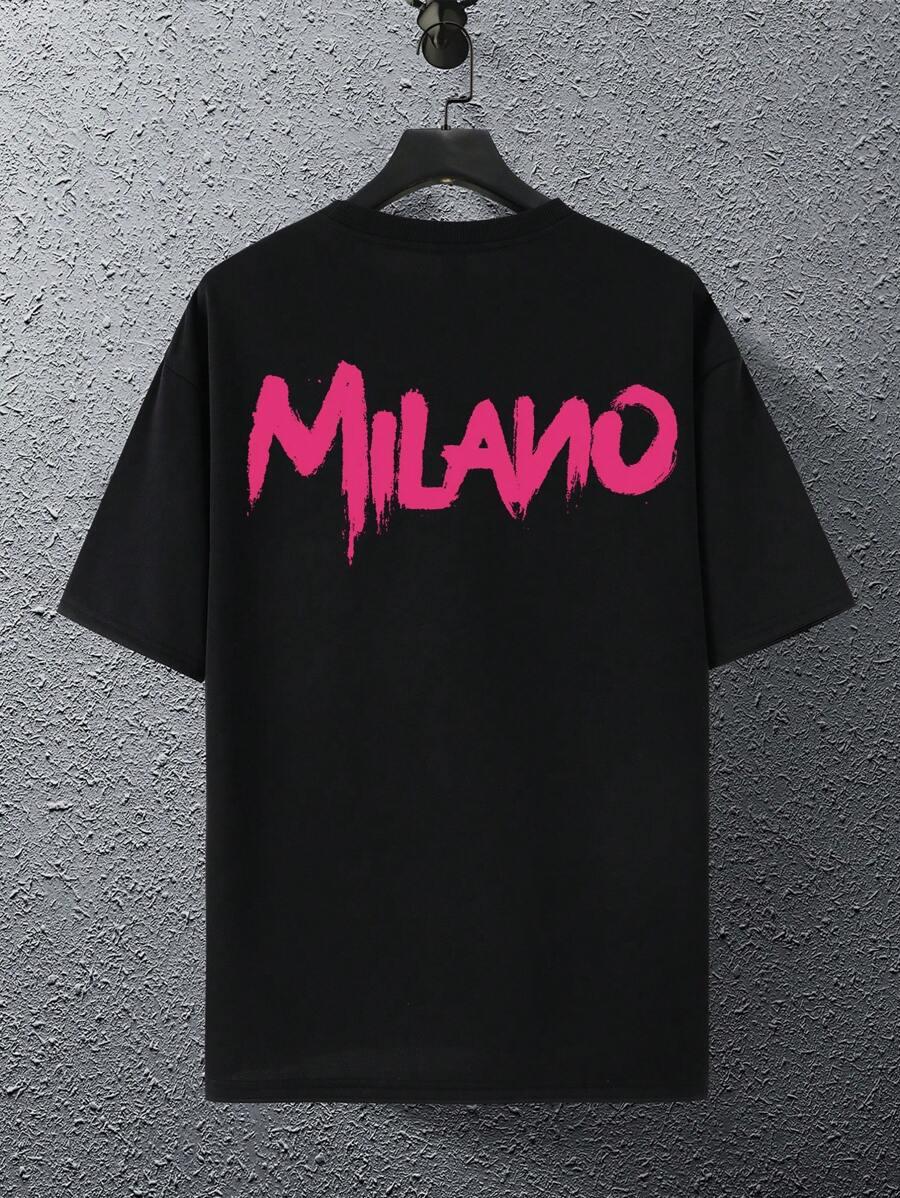 CZARNY T-SHIRT NAPIS MILANO