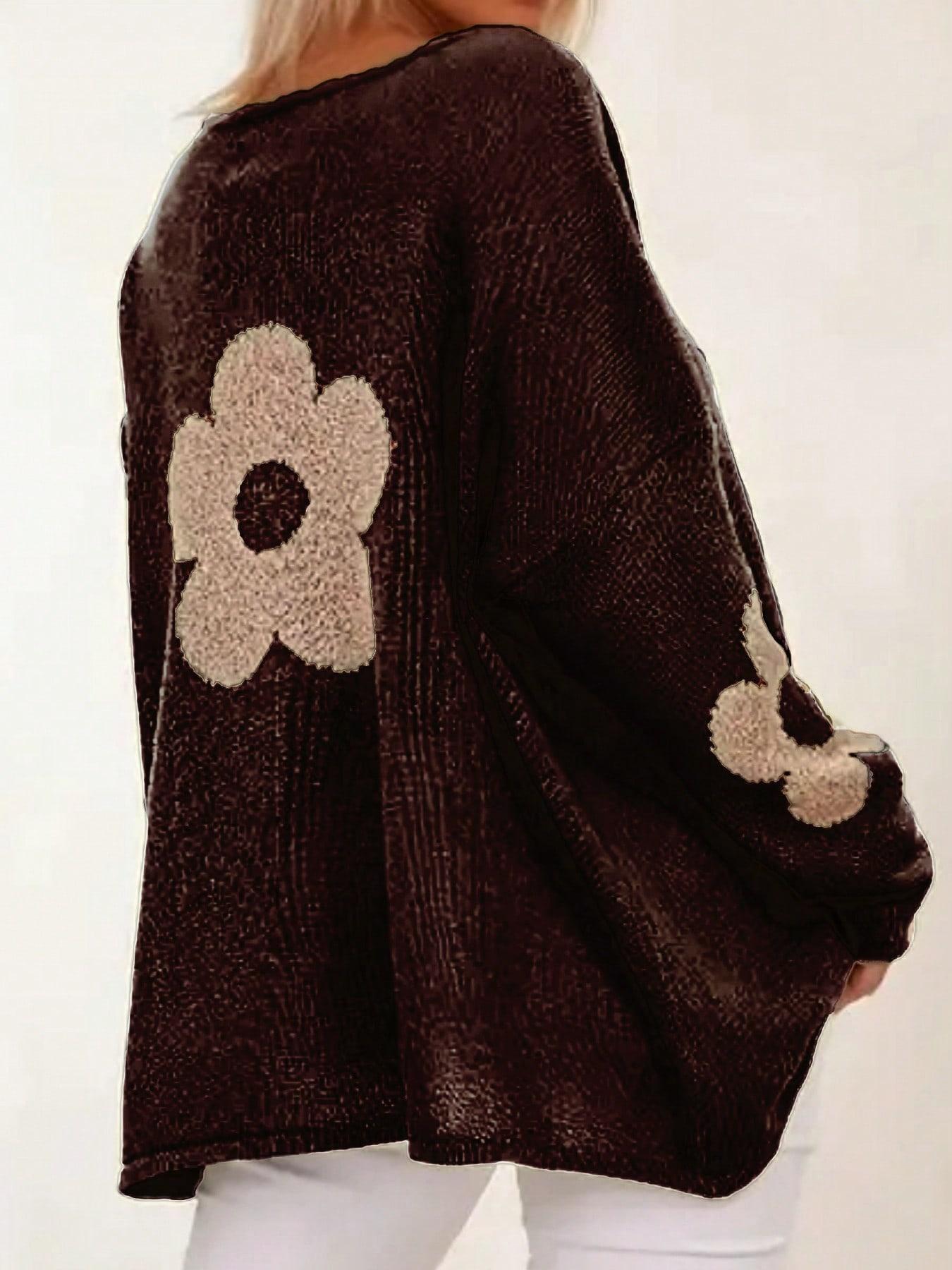 BRĄZOWY SWETER KWIATY