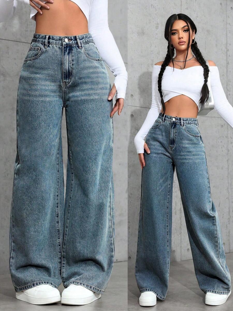 NIEBIESKIE spodnie JEANS PROSTA NOGAWKA 