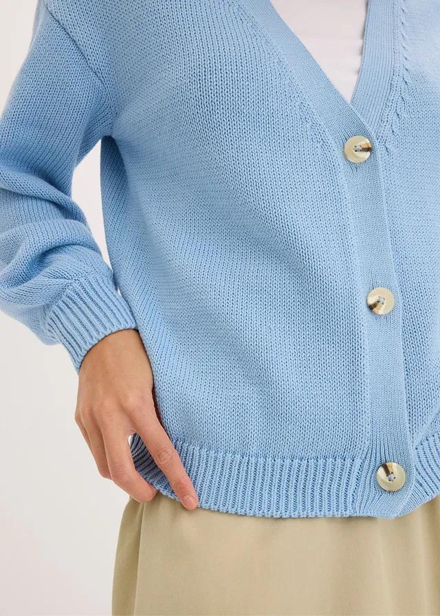 SWETER DAMSKI REGULAR V-NECK BAWEŁNIANY Z GUZIKAMI DŁUGI RĘKAW