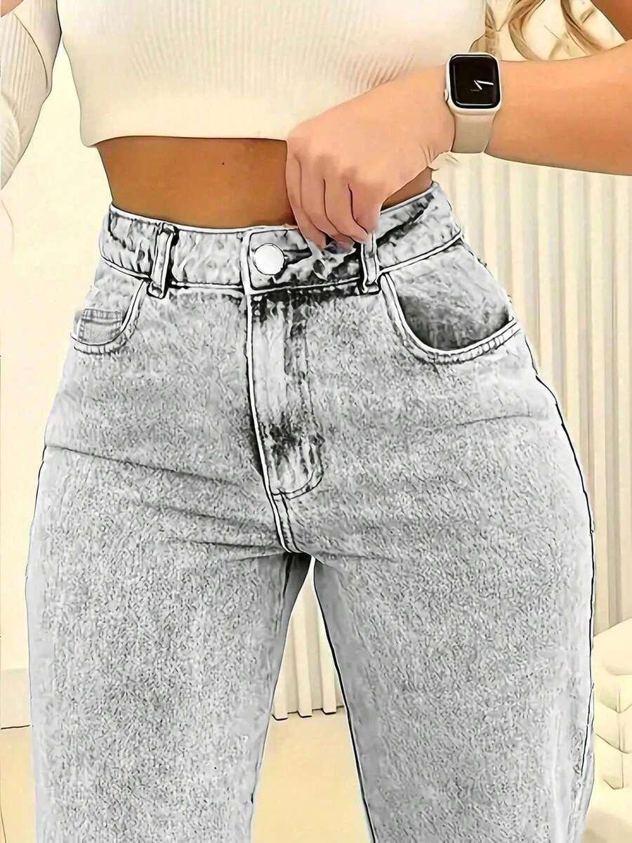 szare proste jeansy