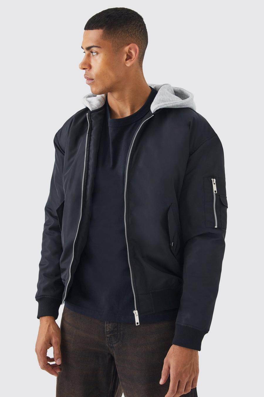 czarna kurtka bomber zip kaptur 