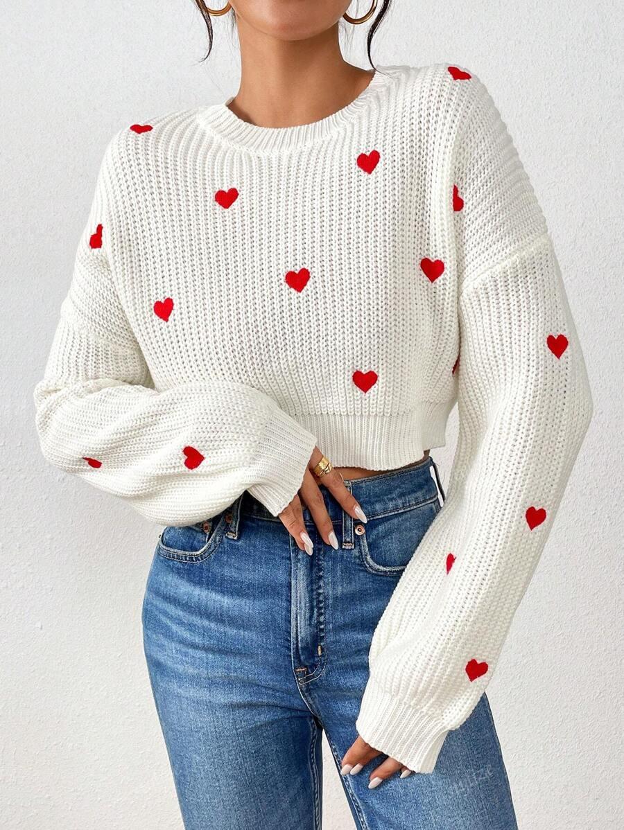 DZIANINOWY SWETER WZÓR SERCA