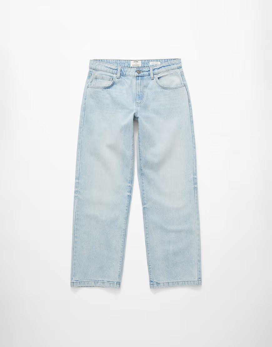 NIEBIESKIE SPODNIE JEANS Z OBNIŻONYM STANEM