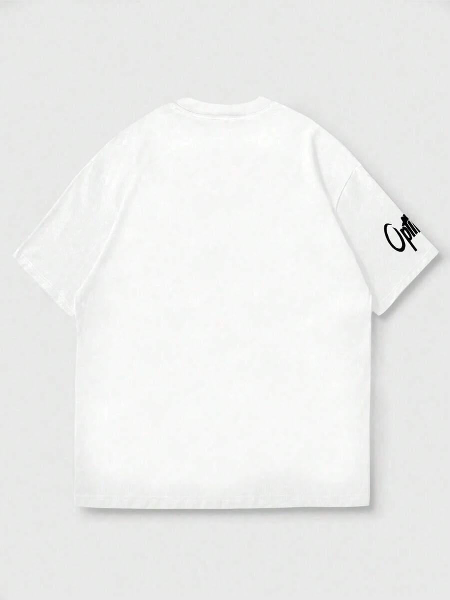 BIAŁY T-SHIRT OKRĄGŁY DEKOLT NADRUK