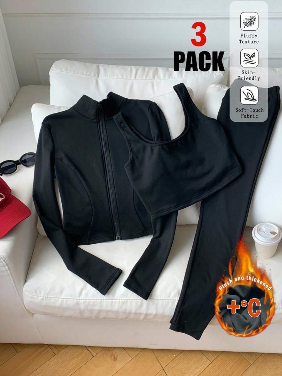 CZARNY KOMPLET BLUZA TOP LEGGINSY