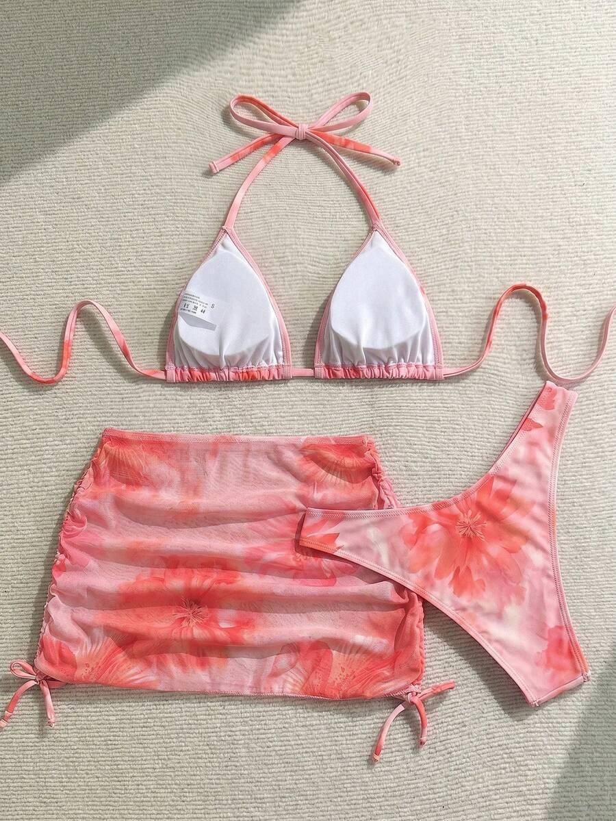 trzyczęściowy komplet bikini pareo