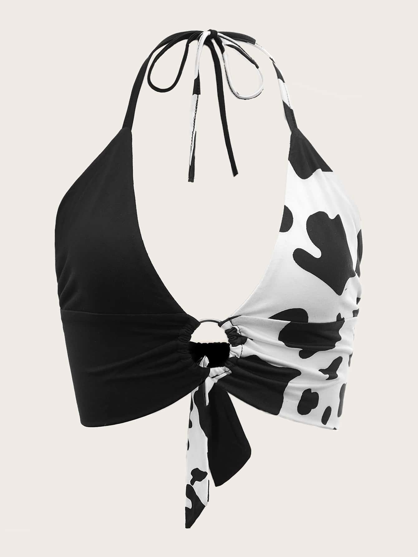CROP TOP ANIMAL PRINT WIĄZANIE