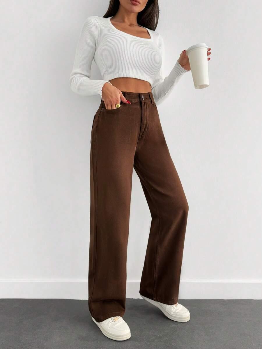 BRĄZOWE SPODNIE JEANS