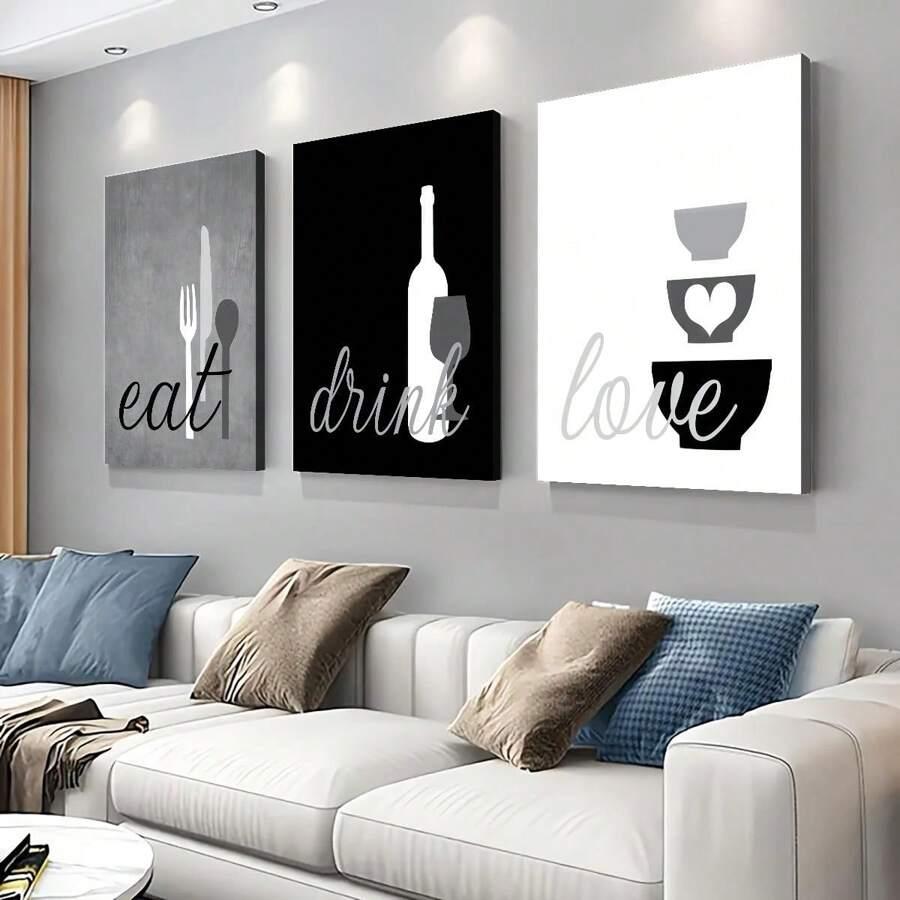  plakat na ścianę motyw "eat, drink, love"
