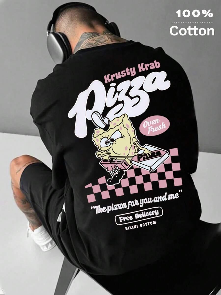 LUŹNY T-SHIRT MĘSKI Z NADRUKIEM