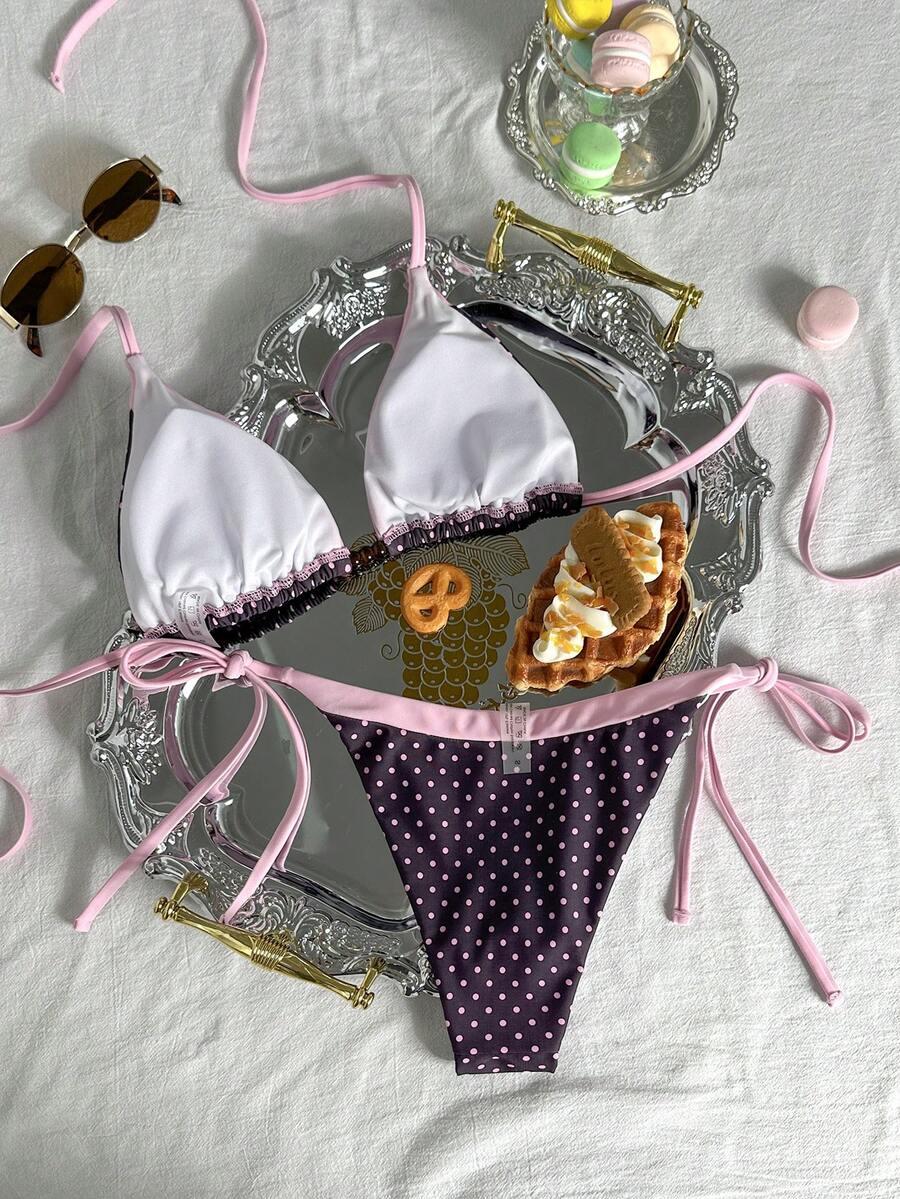 KOMPLET BIKINI WIĄZANY W GROSZKI