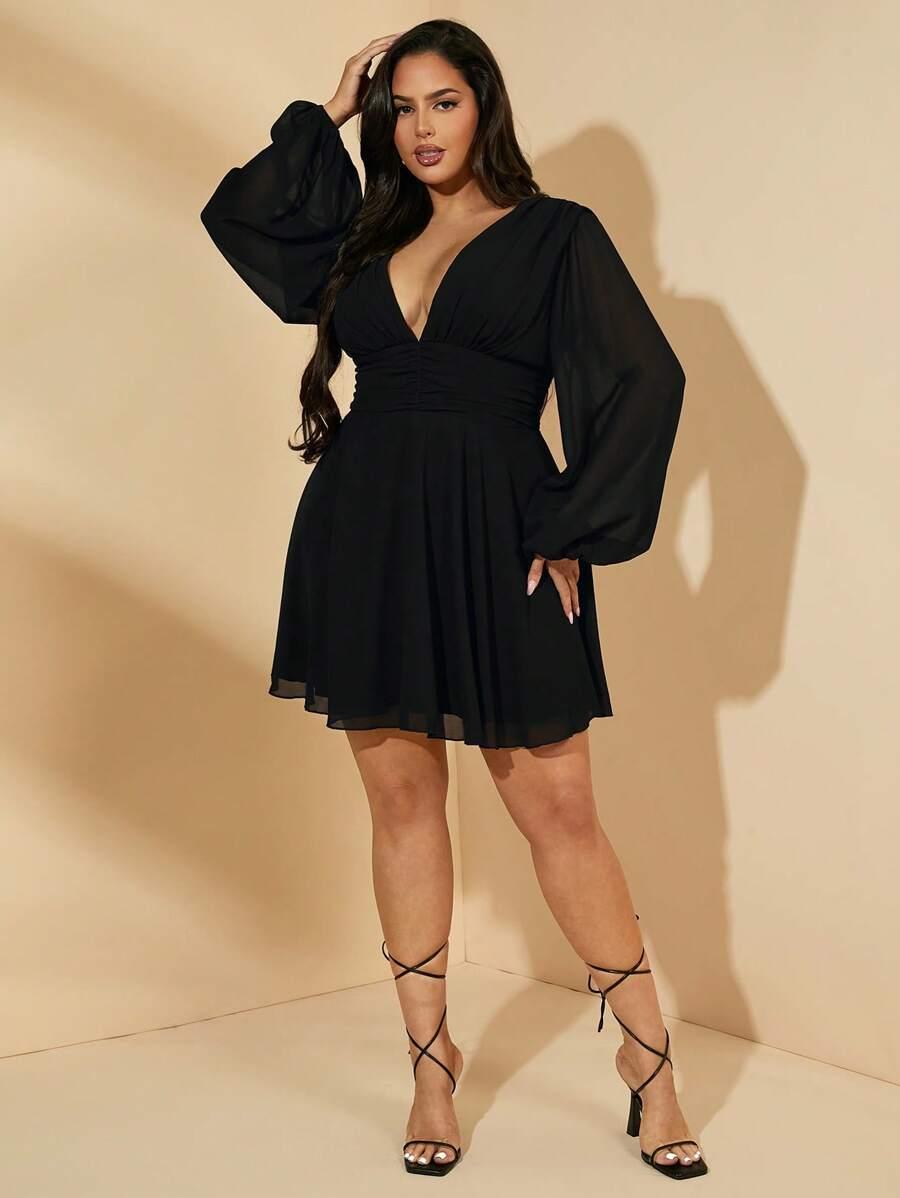 CZARNA SUKIENKA V-NECK 