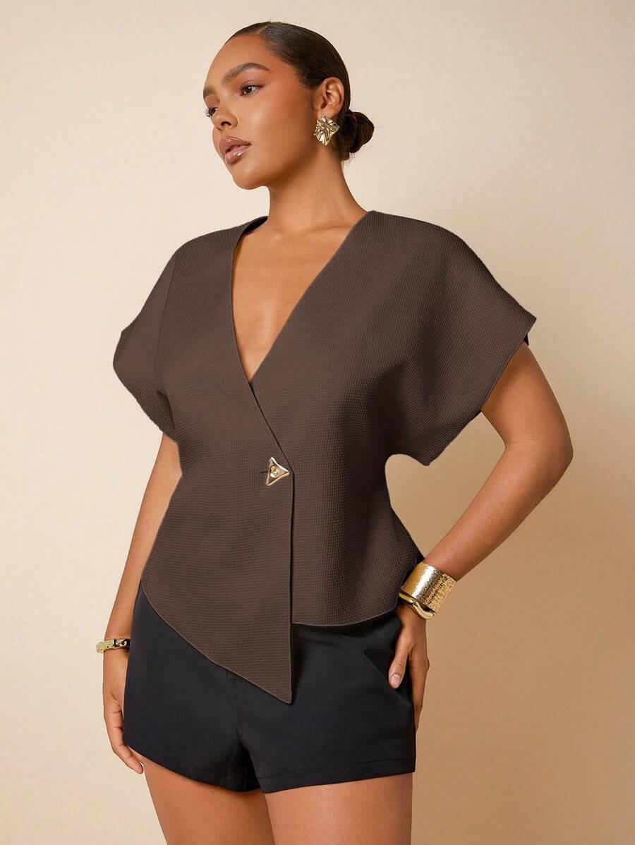 BRĄZOWA BLUZKA V-NECK