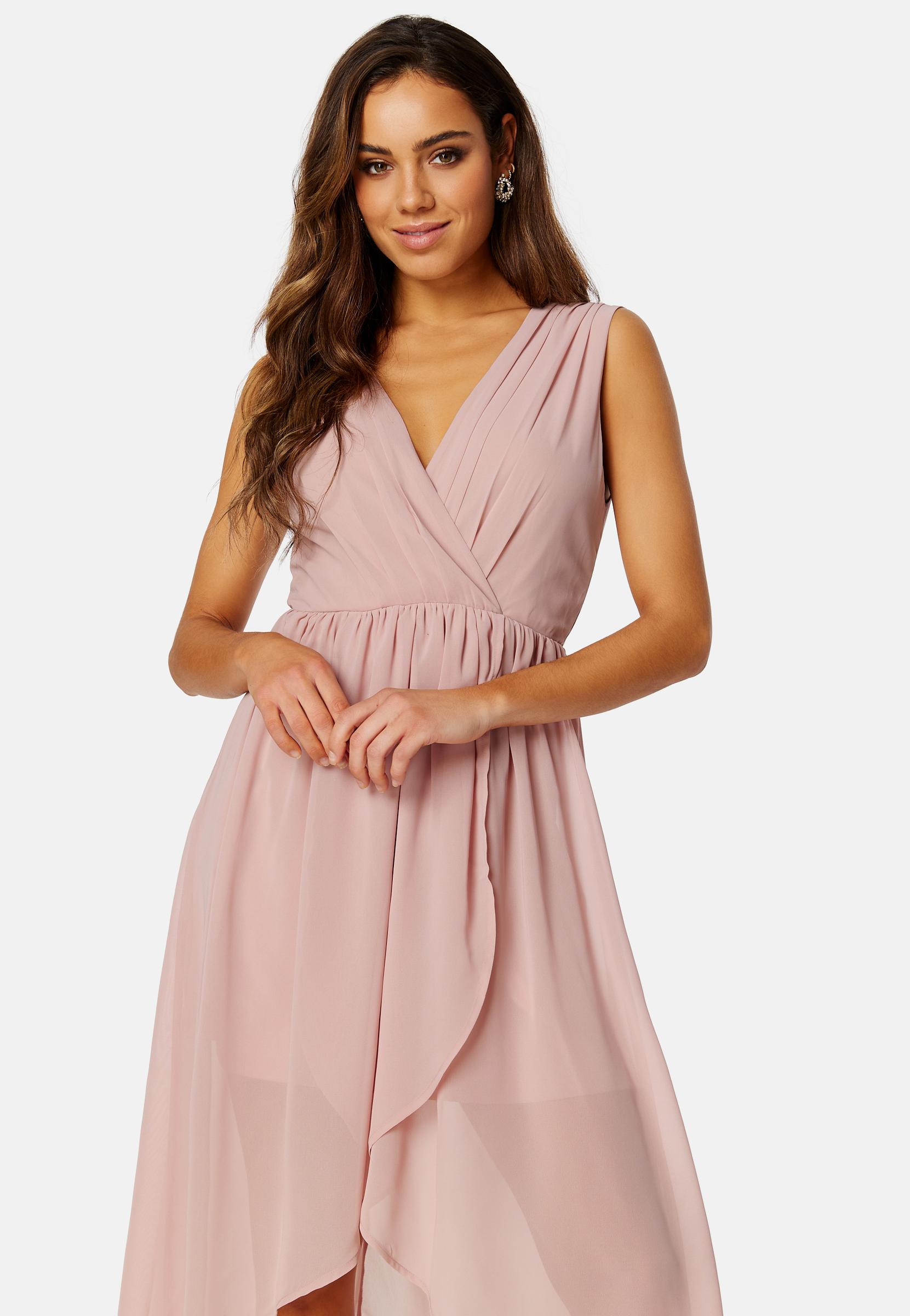 asymetryczna różowa sukienka bez rękawów marszczenia