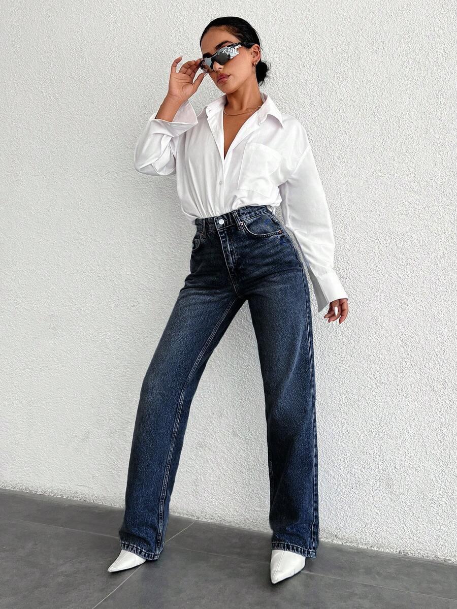 GRANATOWE SPODNIE JEANS