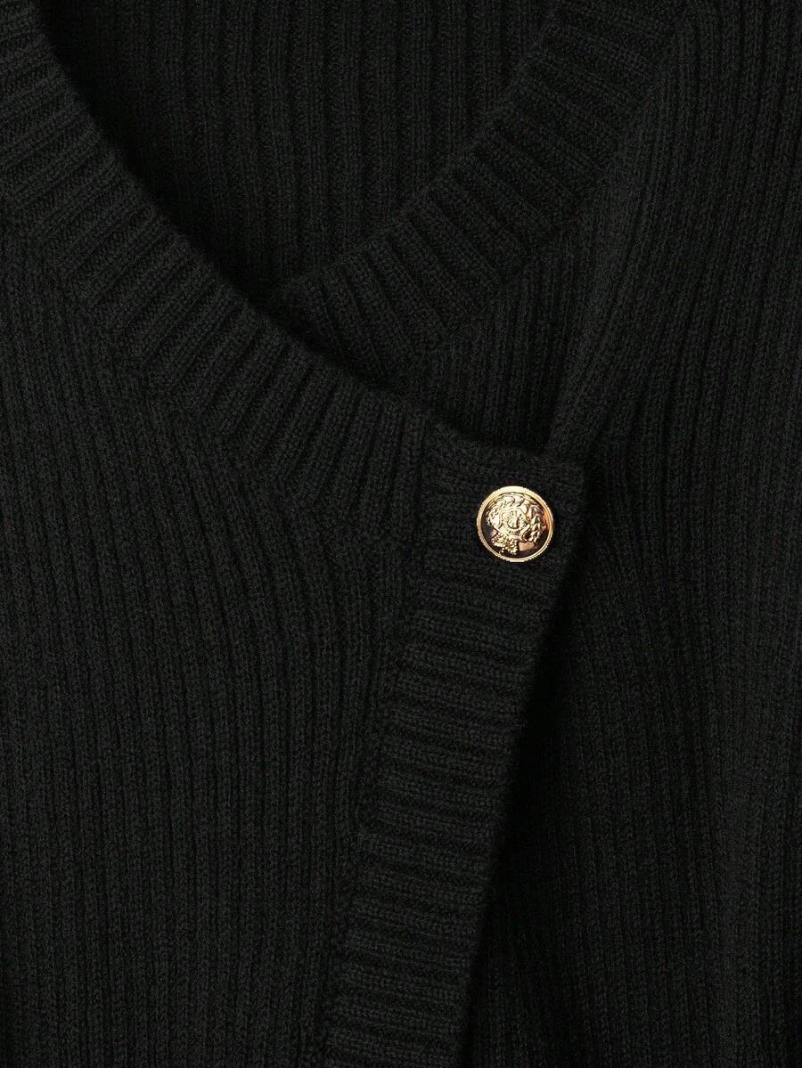 CZARNY DZIANINOWY SWETER