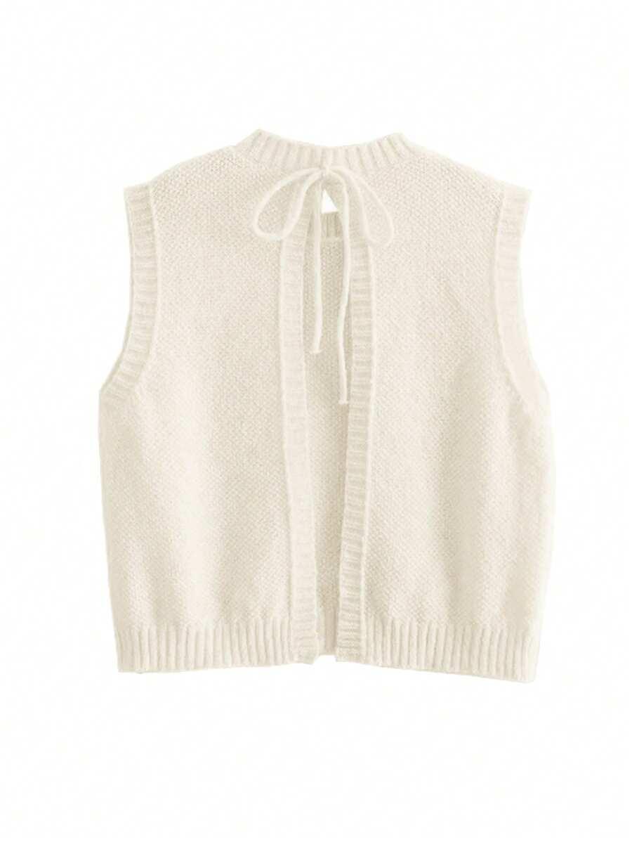 BIAŁY DZIANINOWY SWETER WIĄZANIE
