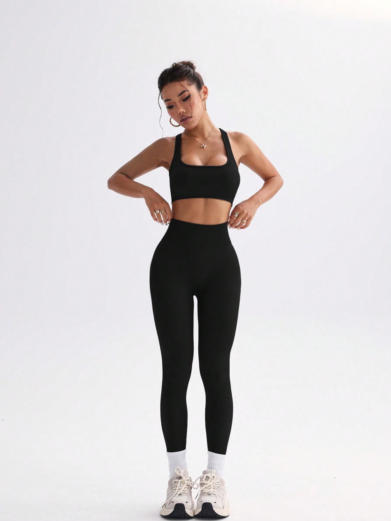 CZARNY KOMPLET TOP LEGGINSY