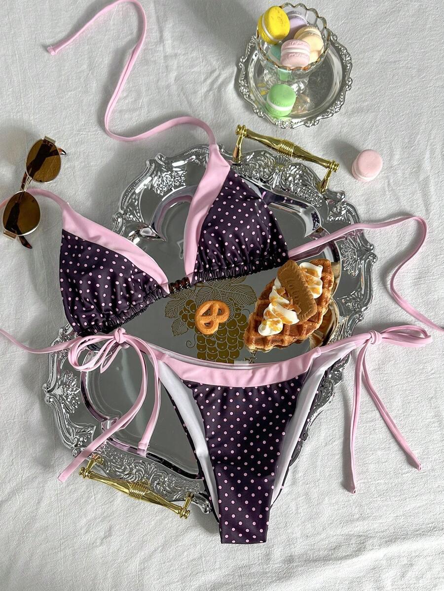 KOMPLET BIKINI WIĄZANY W GROSZKI