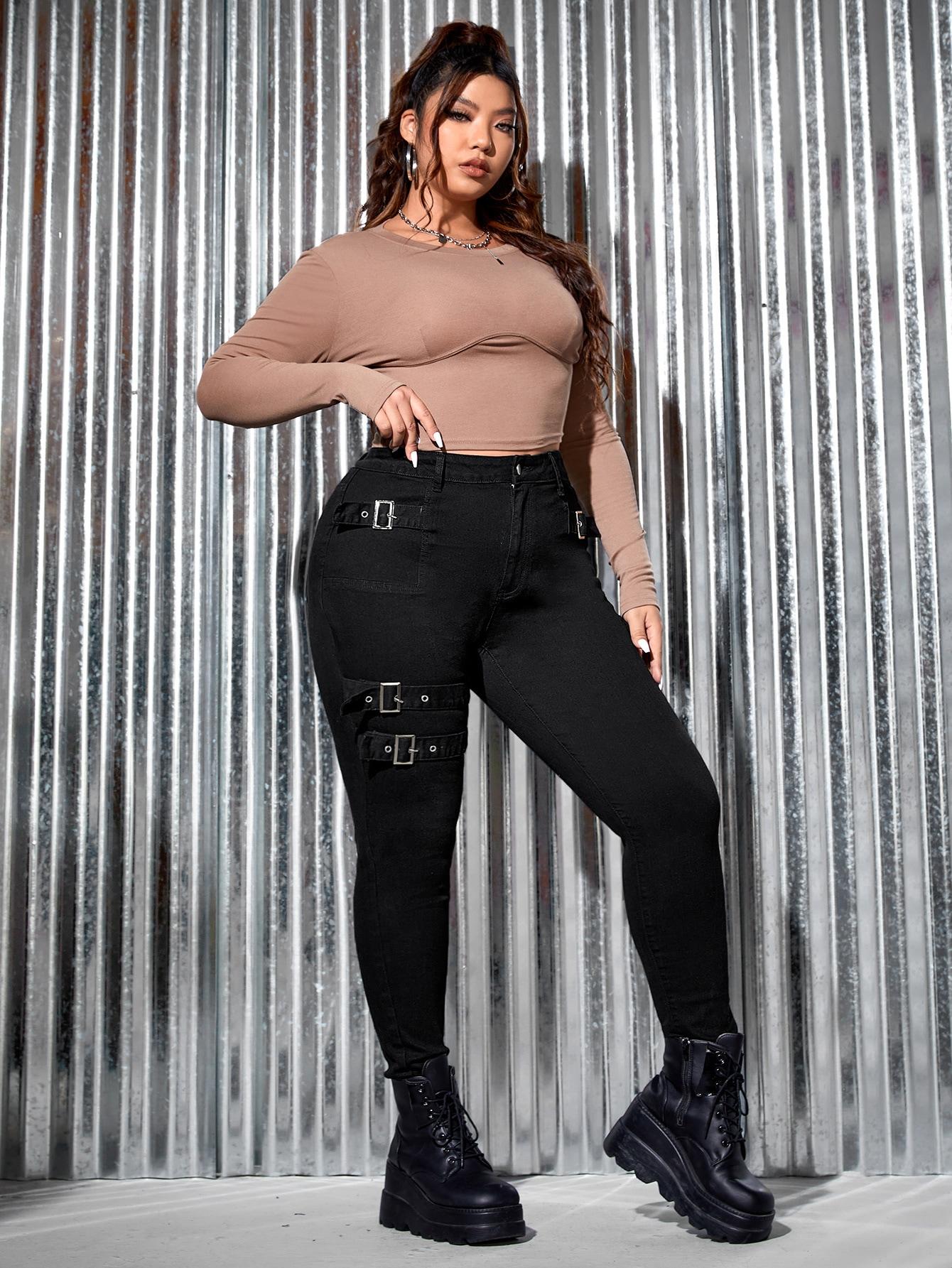 CZARNE SPODNIE JEANS KLAMRY