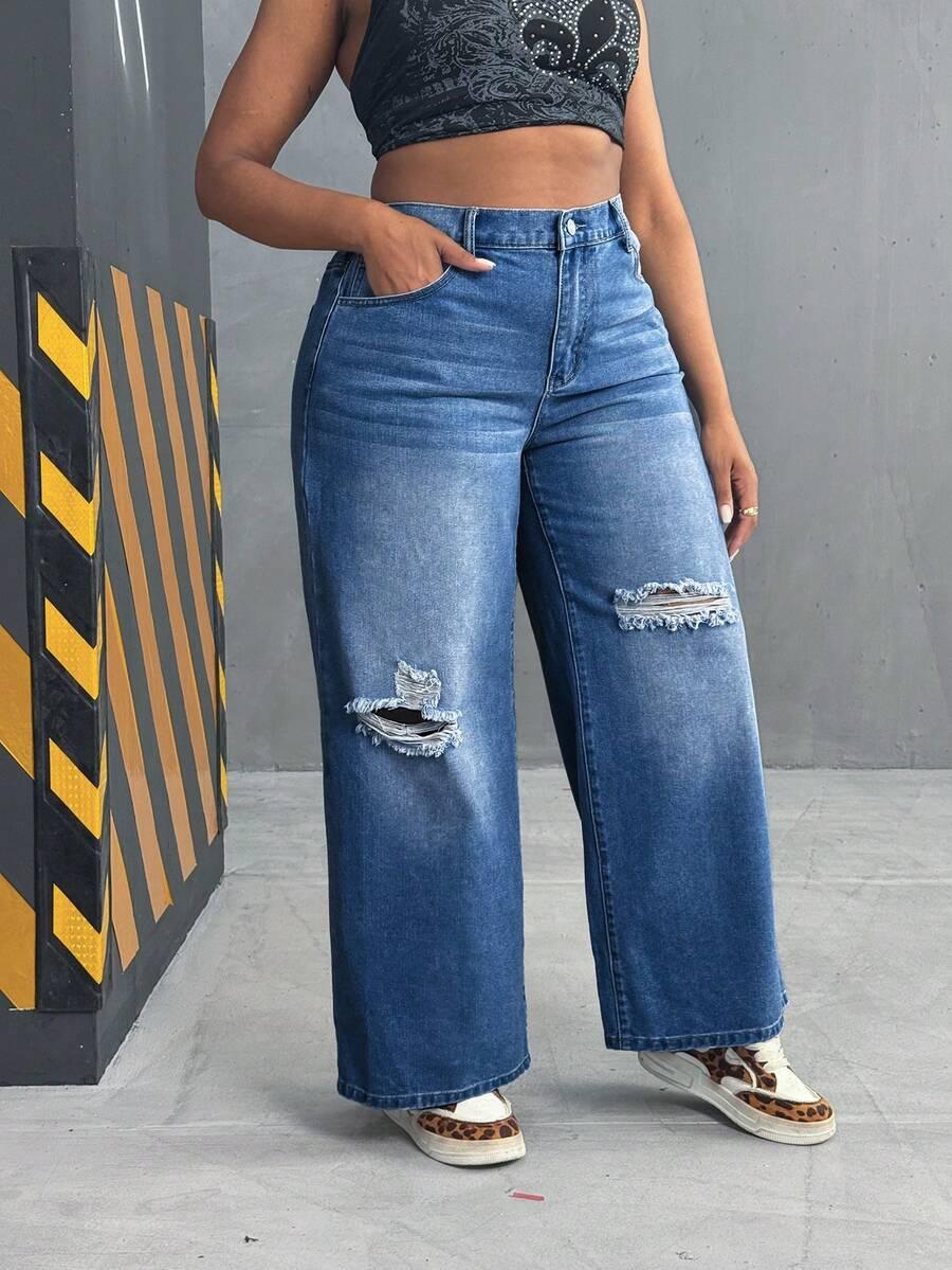 NIEBIESKIE SPODNIE JEANS RIPPED
