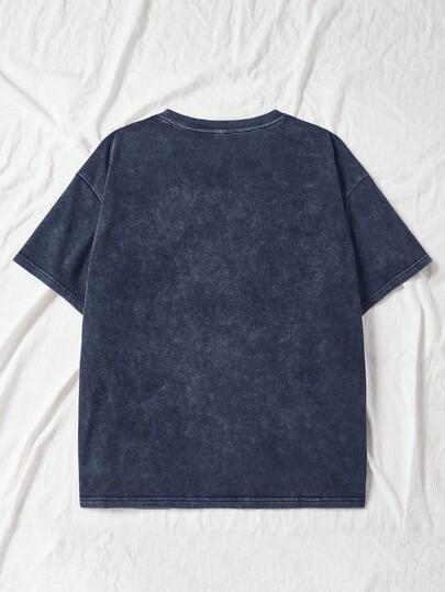 NIEBIESKI T-SHIRT OKRĄGŁY DEKOLT