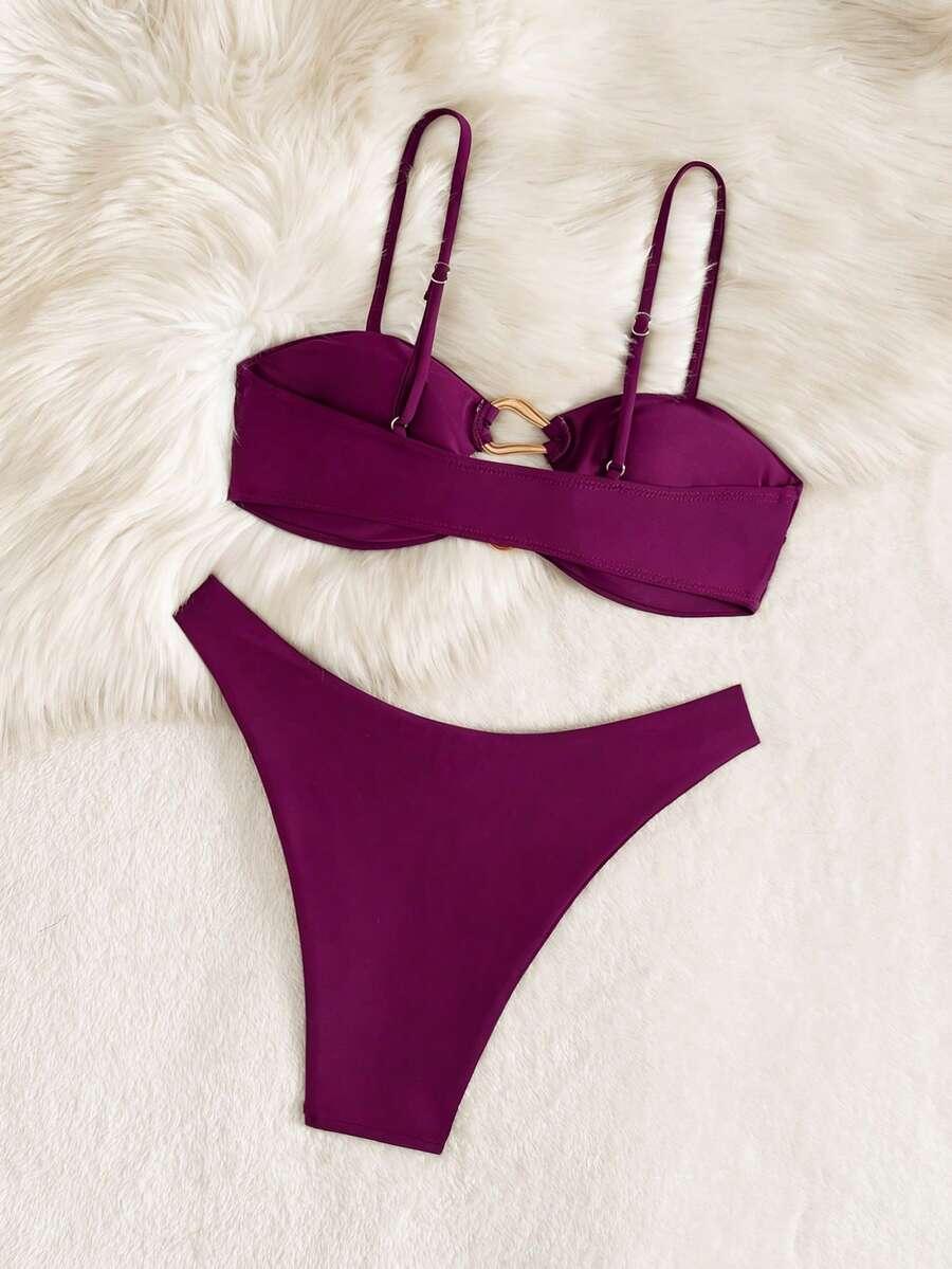 FIOLETOWY KOMPLET BIKINI ZDOBIENIE