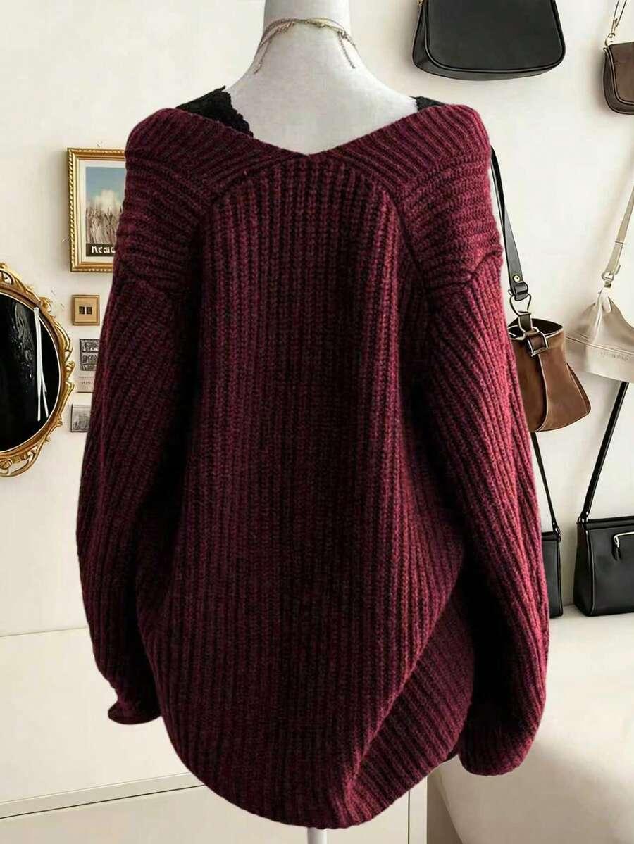 CZERWONY SWETER V-NECK