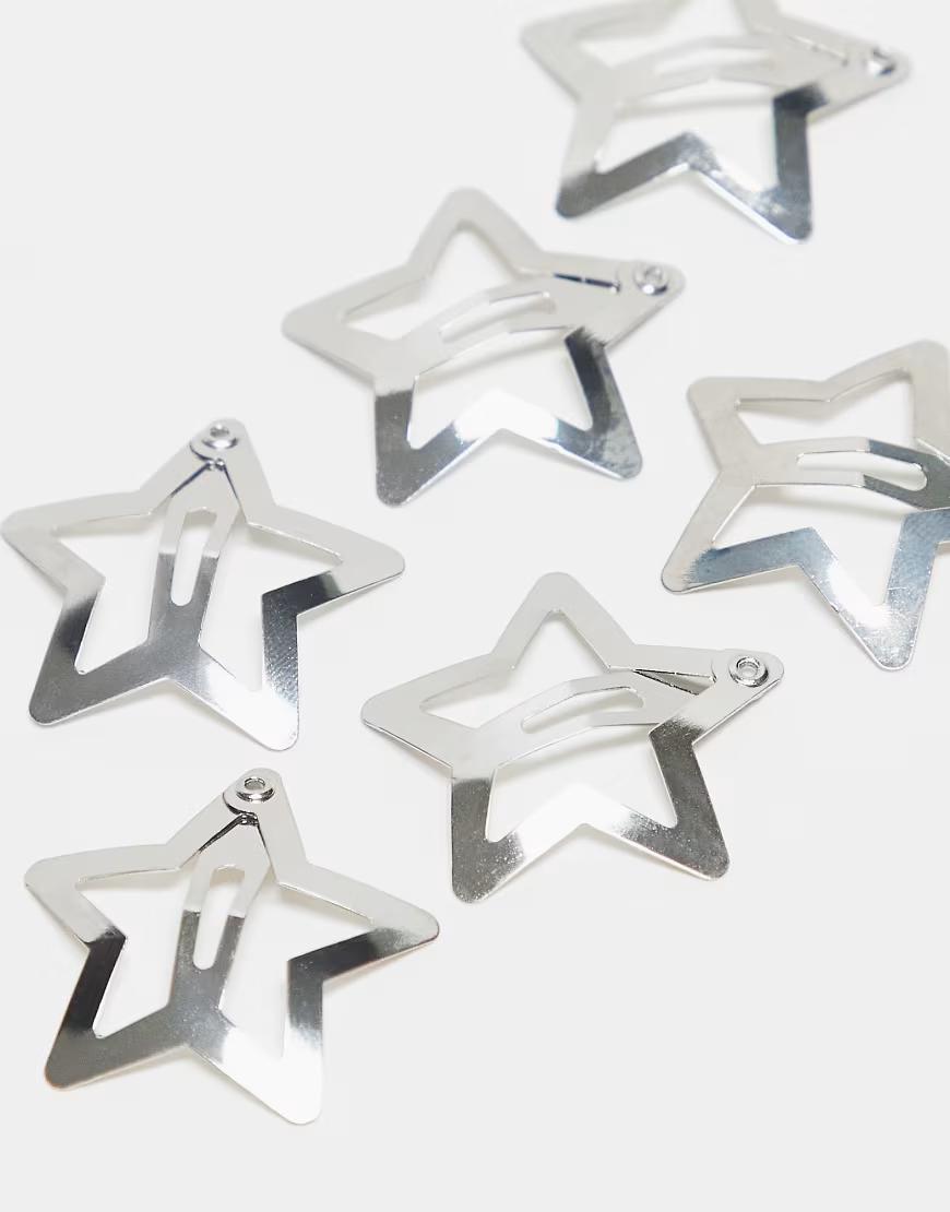 SREBRNE SPINKI DO WŁOSÓW W KSZTAŁCIE GWIAZDEK 5-PACK
