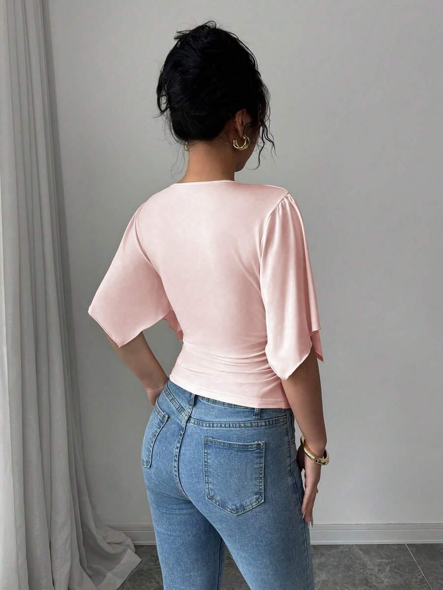RÓŻOWY TOP V-NECK