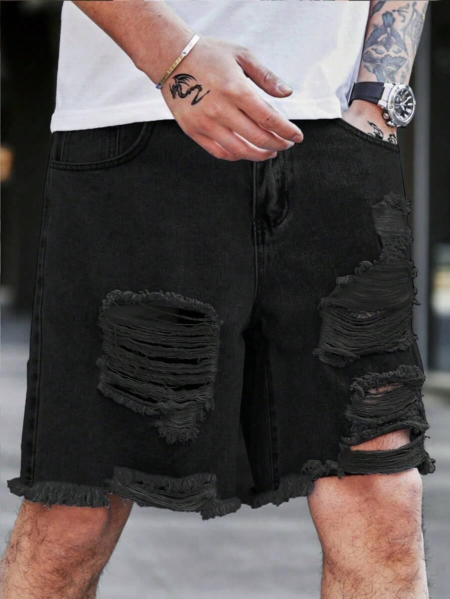 CZARNE SPODENKI JEANS PRZETARCIA