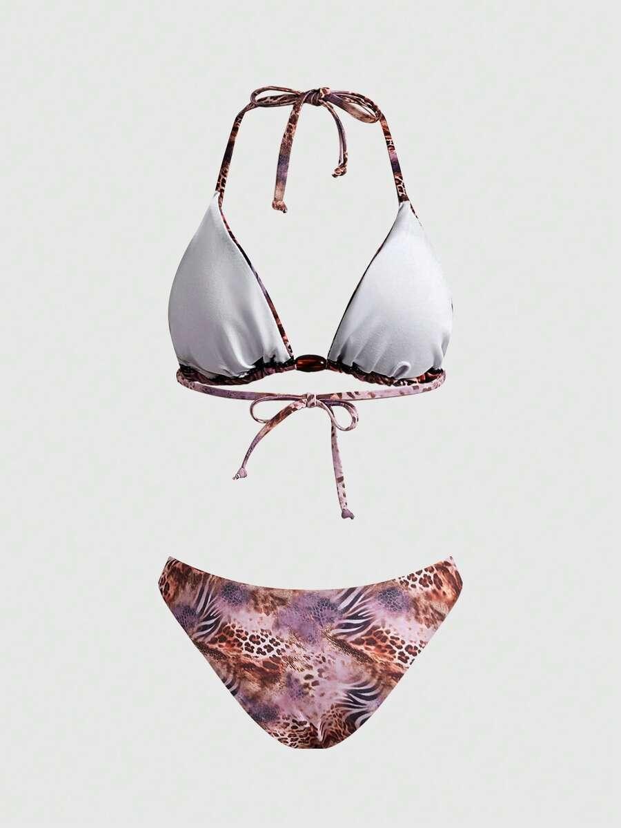 góra od bikini top siateczka animal print