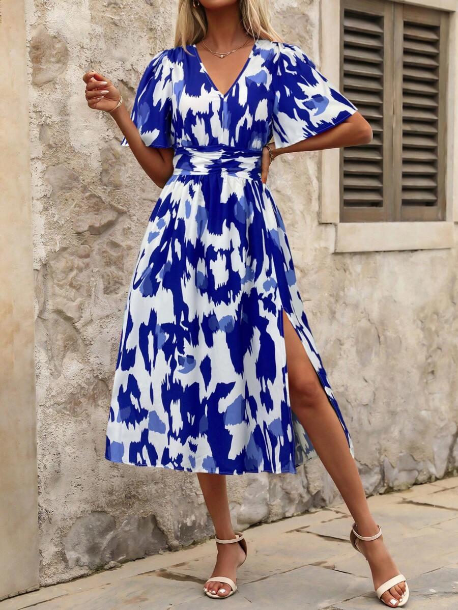 maxi sukienka v neck wzór 
