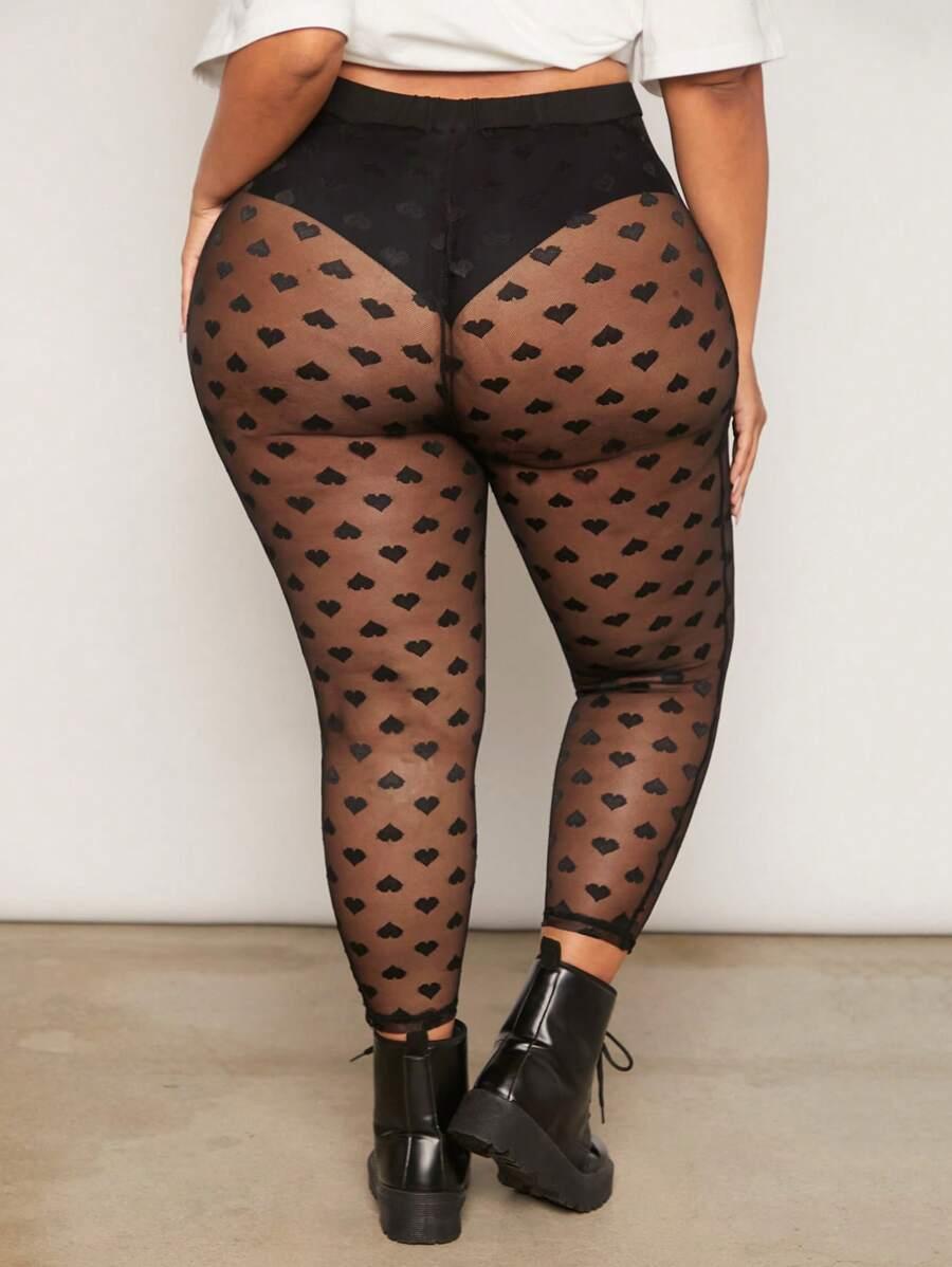 czarne legginsy siateczka serca 